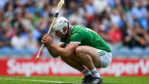 <p>Aaron Gillane of Limerick reacts after his shot was saved by Dublin goalkeeper Sean Brennan during the GAA Hurling All-Ireland Senior Championship quarter-final match between Dublin and Limerick at Croke Park in Dublin. Photo by Daire Brennan/Sportsfile</p>